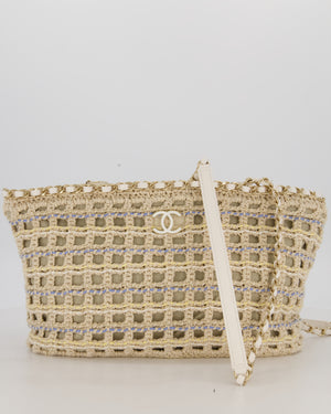 Chanel Small Cotton Crochet Cruise Tote Bag In Beige with Champagne Hardware