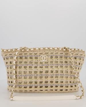Chanel Small Cotton Crochet Cruise Tote Bag In Beige with Champagne Hardware