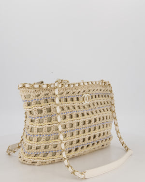 Chanel Small Cotton Crochet Cruise Tote Bag In Beige with Champagne Hardware