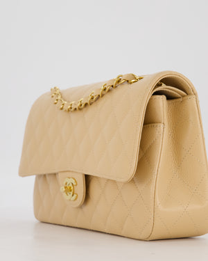 Chanel Medium Classic Double Flap Bag in Beige Clair Caviar Leather with Gold Hardware