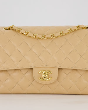 Chanel Medium Classic Double Flap Bag in Beige Clair Caviar Leather with Gold Hardware