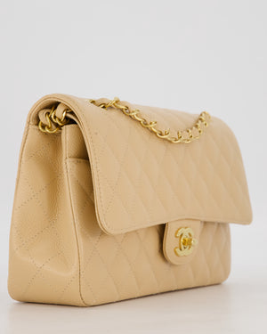 Chanel Medium Classic Double Flap Bag in Beige Clair Caviar Leather with Gold Hardware