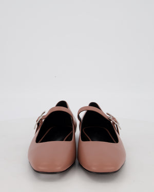 Hermès Mary Jane Ballet Flats in Rose Antique Goatskin Leather with Enamel Hapi Buckle Hardware Size EU 40