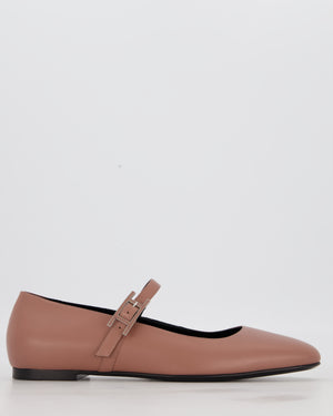 Hermès Mary Jane Ballet Flats in Rose Antique Goatskin Leather with Enamel Hapi Buckle Hardware Size EU 40
