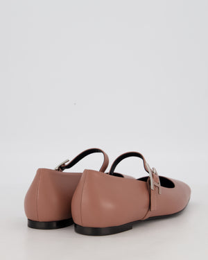 Hermès Mary Jane Ballet Flats in Rose Antique Goatskin Leather with Enamel Hapi Buckle Hardware Size EU 40