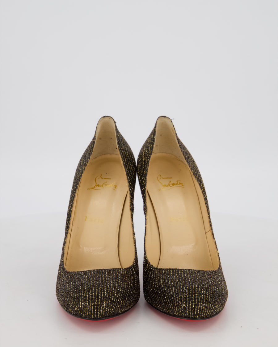 Christian Louboutin Black and Gold Glitter Fifi Heels Size EU 40.5