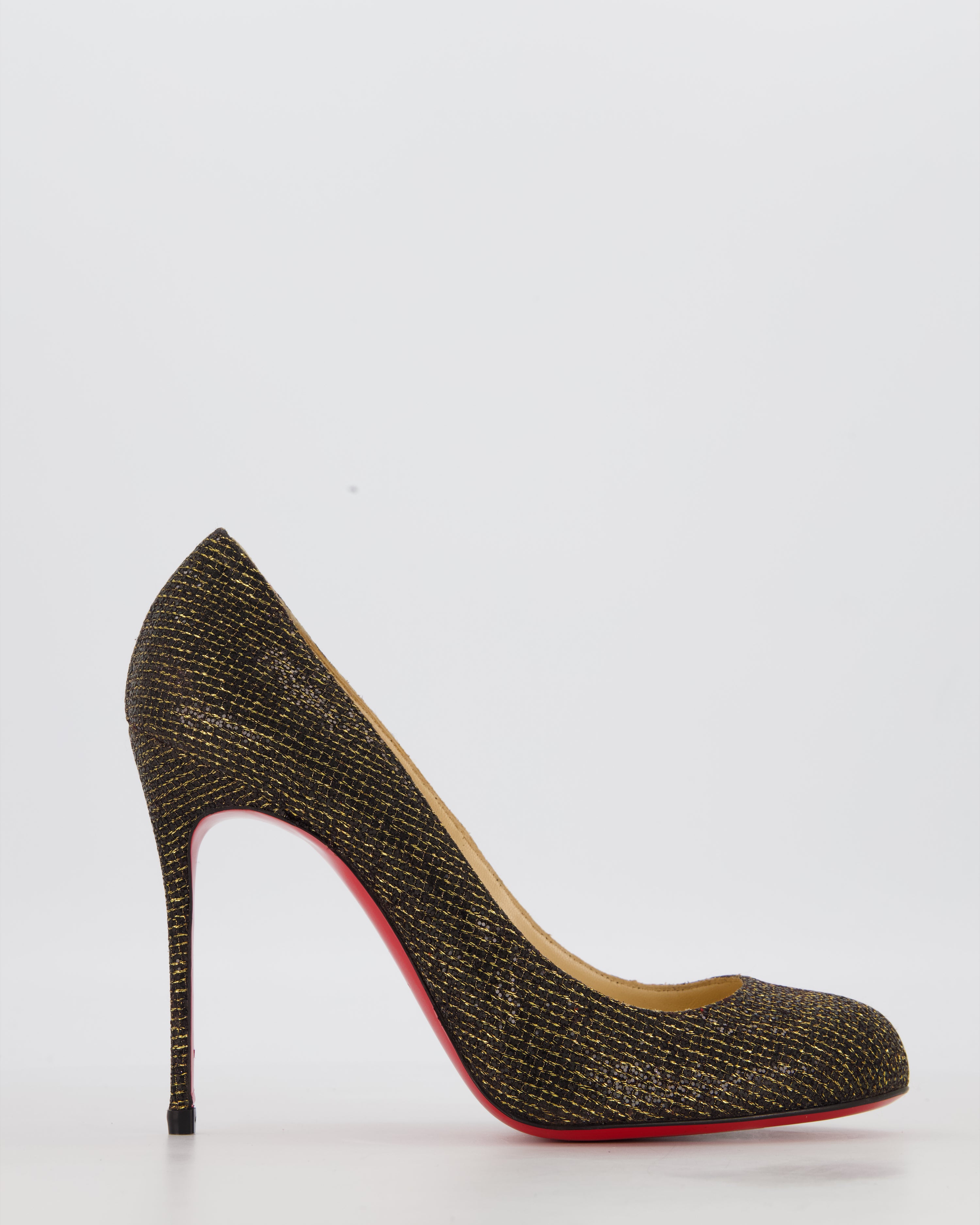 Christian Louboutin Black and Gold Glitter Fifi Heels Size EU 40.5