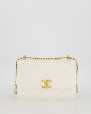 Chanel 21/A White Small Quilted Flap Bag with CC Logo Chain Detail