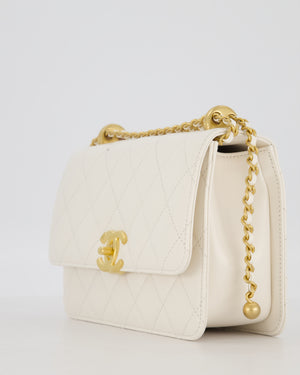 Chanel 21/A White Small Quilted Flap Bag with CC Logo Chain Detail