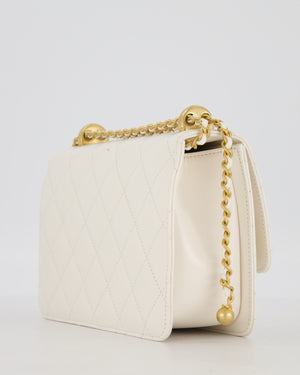 Chanel 21/A White Small Quilted Flap Bag with CC Logo Chain Detail