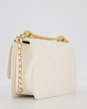 Chanel 21/A White Small Quilted Flap Bag with CC Logo Chain Detail