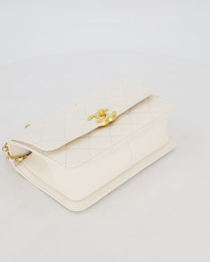 Chanel 21/A White Small Quilted Flap Bag with CC Logo Chain Detail