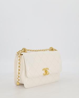 Chanel 21/A White Small Quilted Flap Bag with CC Logo Chain Detail