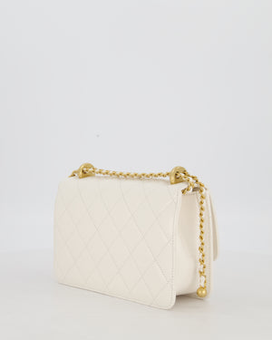 Chanel 21/A White Small Quilted Flap Bag with CC Logo Chain Detail