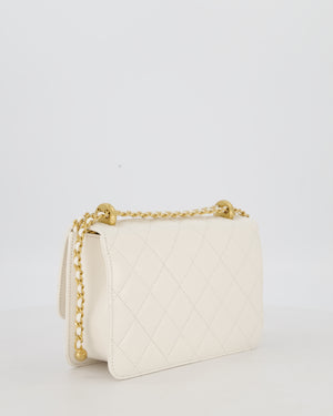 Chanel 21/A White Small Quilted Flap Bag with CC Logo Chain Detail
