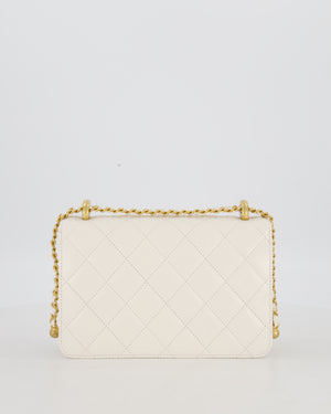 Chanel 21/A White Small Quilted Flap Bag with CC Logo Chain Detail