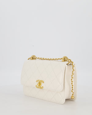 Chanel 21/A White Small Quilted Flap Bag with CC Logo Chain Detail