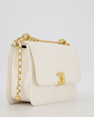 Chanel 21/A White Small Quilted Flap Bag with CC Logo Chain Detail