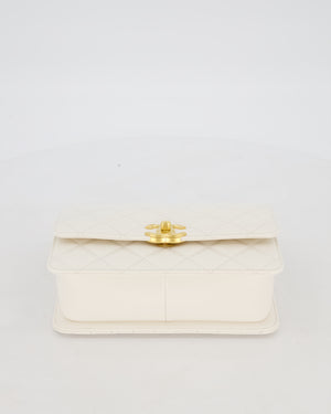 Chanel 21/A White Small Quilted Flap Bag with CC Logo Chain Detail