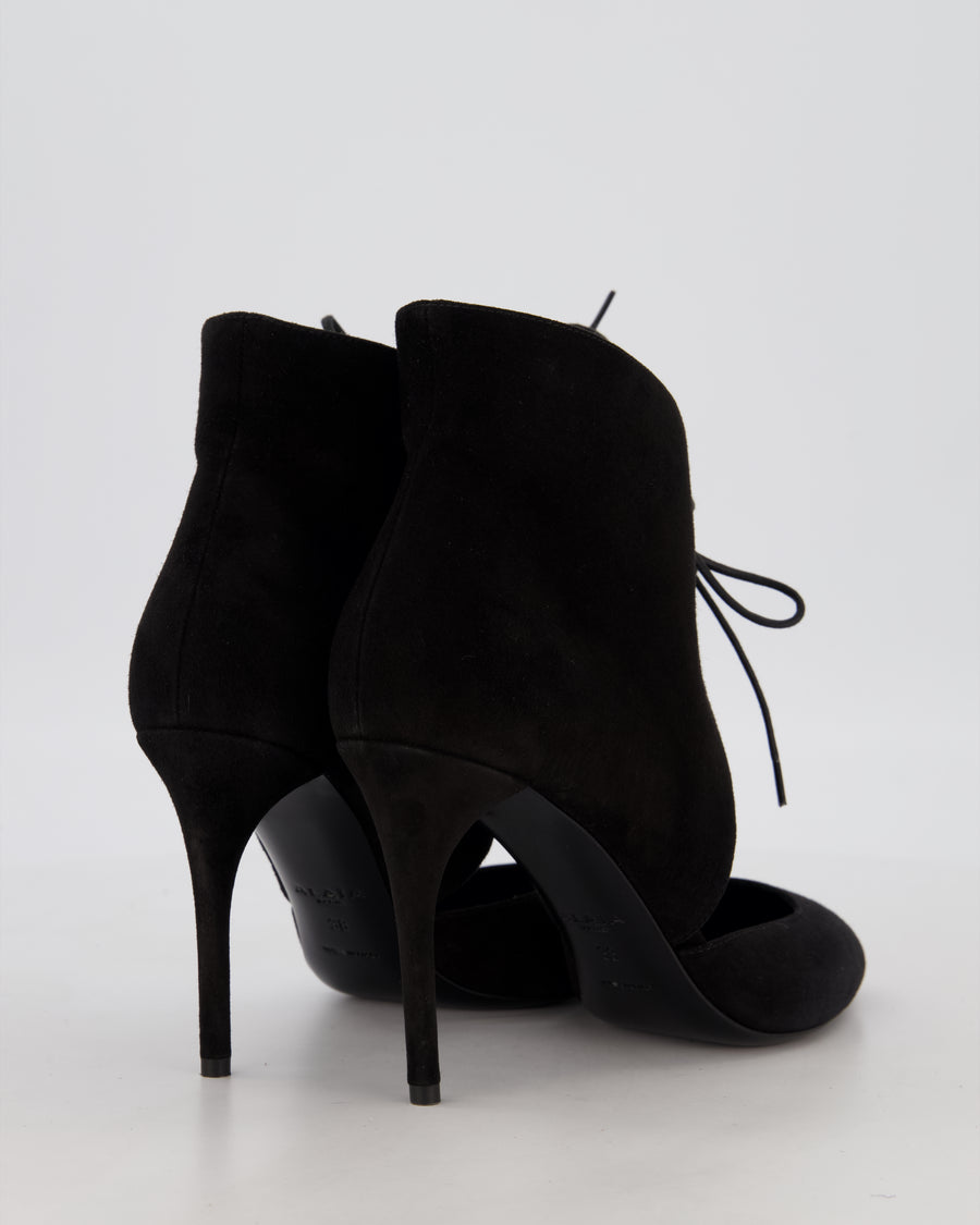 Alaïa Black Suede Lace-up Round Toe Heels Size EU 38