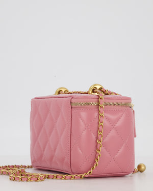 Chanel Candy Pink Vanity Case Bag in Quilted Lambskin Leather with Brushed Gold Hardware