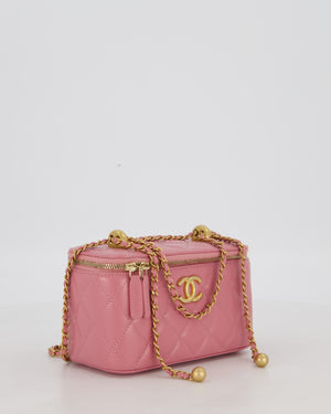 Chanel Candy Pink Vanity Case Bag in Quilted Lambskin Leather with Brushed Gold Hardware
