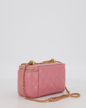 Chanel Candy Pink Vanity Case Bag in Quilted Lambskin Leather with Brushed Gold Hardware