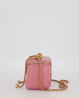 Chanel Candy Pink Vanity Case Bag in Quilted Lambskin Leather with Brushed Gold Hardware