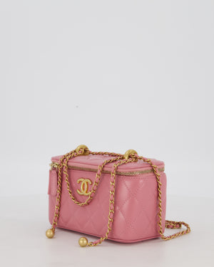 Chanel Candy Pink Vanity Case Bag in Quilted Lambskin Leather with Brushed Gold Hardware