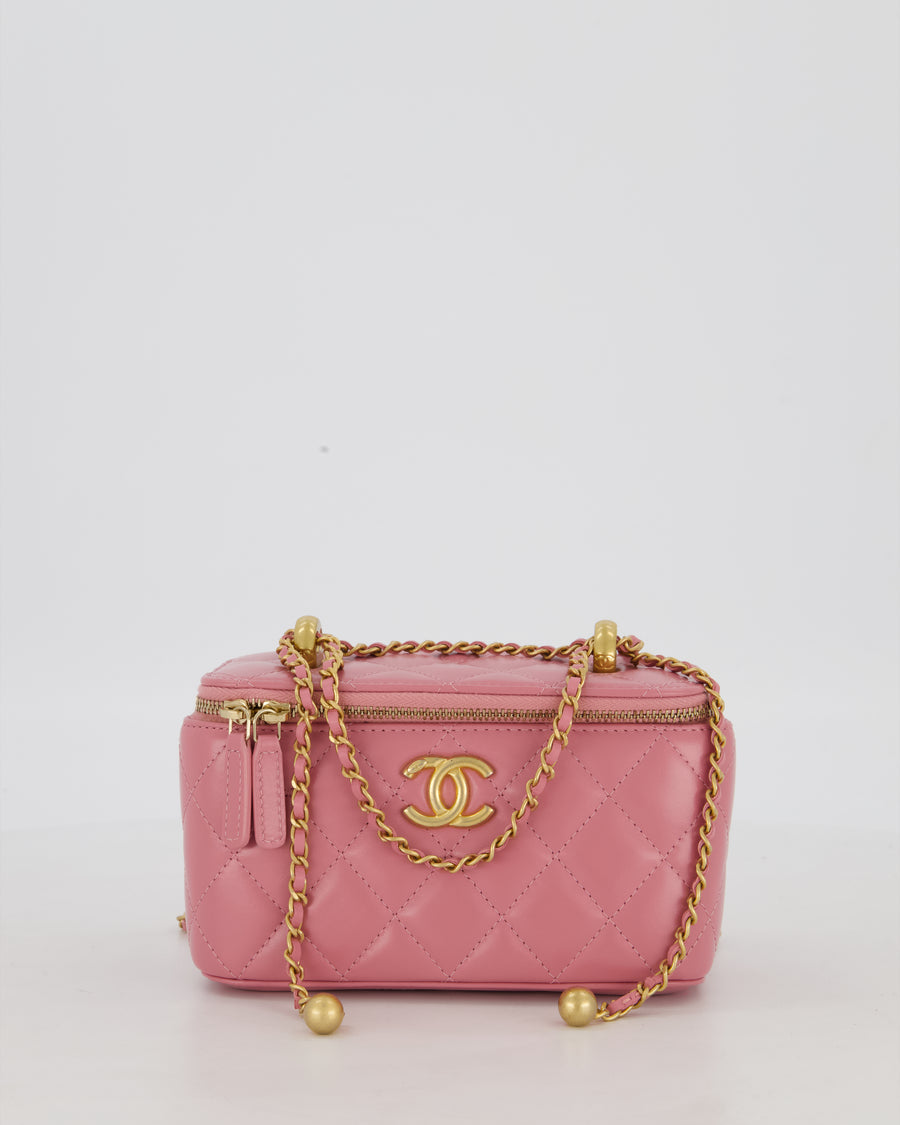 Chanel Candy Pink Vanity Case Bag in Quilted Lambskin Leather with Brushed Gold Hardware