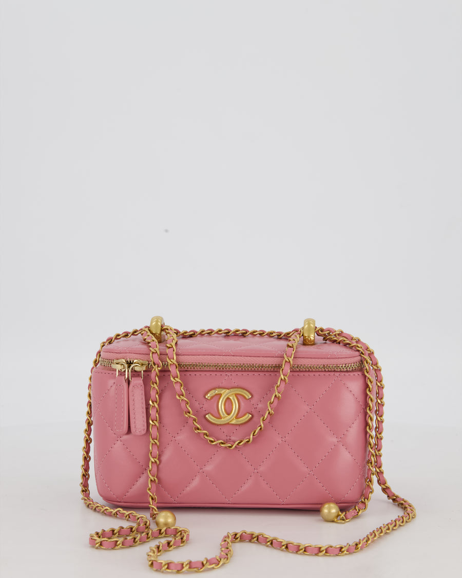 Chanel Candy Pink Vanity Case Bag in Quilted Lambskin Leather with Brushed Gold Hardware