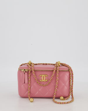 Chanel Candy Pink Vanity Case Bag in Quilted Lambskin Leather with Brushed Gold Hardware