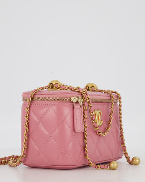 Chanel Candy Pink Vanity Case Bag in Quilted Lambskin Leather with Brushed Gold Hardware