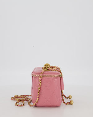 Chanel Candy Pink Vanity Case Bag in Quilted Lambskin Leather with Brushed Gold Hardware