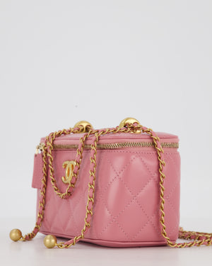 Chanel Candy Pink Vanity Case Bag in Quilted Lambskin Leather with Brushed Gold Hardware