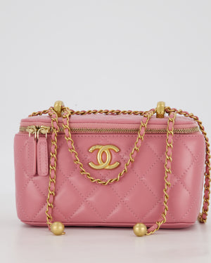 Chanel Candy Pink Vanity Case Bag in Quilted Lambskin Leather with Brushed Gold Hardware