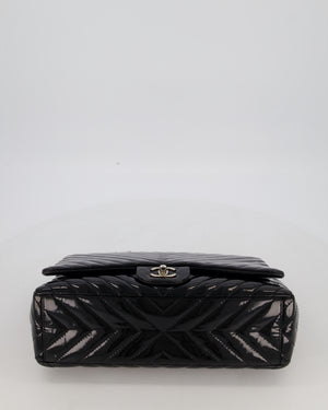 Chanel Black Patent Maxi Classic Single Flap Bag with Silver Hardware
