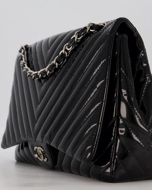 Chanel Black Patent Maxi Classic Single Flap Bag with Silver Hardware