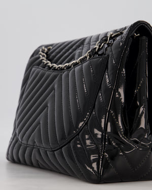 Chanel Black Patent Maxi Classic Single Flap Bag with Silver Hardware