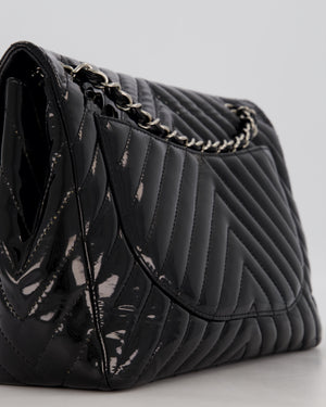 Chanel Black Patent Maxi Classic Single Flap Bag with Silver Hardware