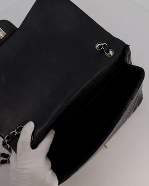 Chanel Black Patent Maxi Classic Single Flap Bag with Silver Hardware