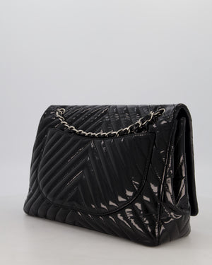 Chanel Black Patent Maxi Classic Single Flap Bag with Silver Hardware