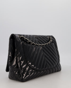 Chanel Black Patent Maxi Classic Single Flap Bag with Silver Hardware