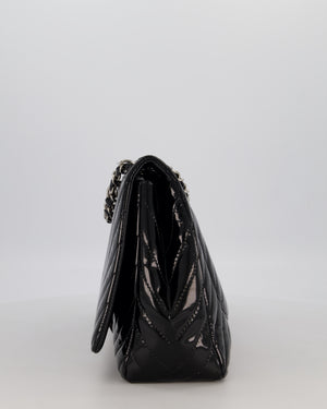 Chanel Black Patent Maxi Classic Single Flap Bag with Silver Hardware