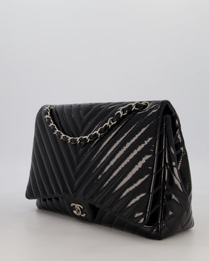Chanel Black Patent Maxi Classic Single Flap Bag with Silver Hardware