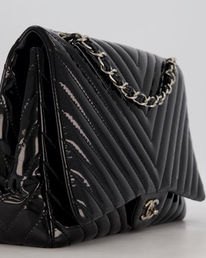 Chanel Black Patent Maxi Classic Single Flap Bag with Silver Hardware