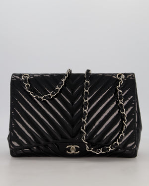 Chanel Black Patent Maxi Classic Single Flap Bag with Silver Hardware