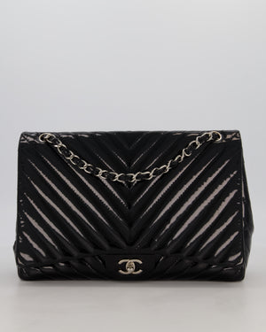 Chanel Black Patent Maxi Classic Single Flap Bag with Silver Hardware