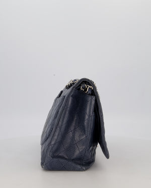 Chanel Blue Classic Maxi Double Flap in Exotic Python Leather with Silver Hardware