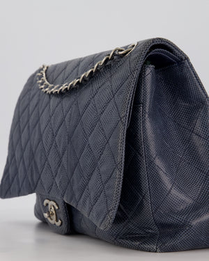 Chanel Blue Classic Maxi Double Flap in Exotic Python Leather with Silver Hardware